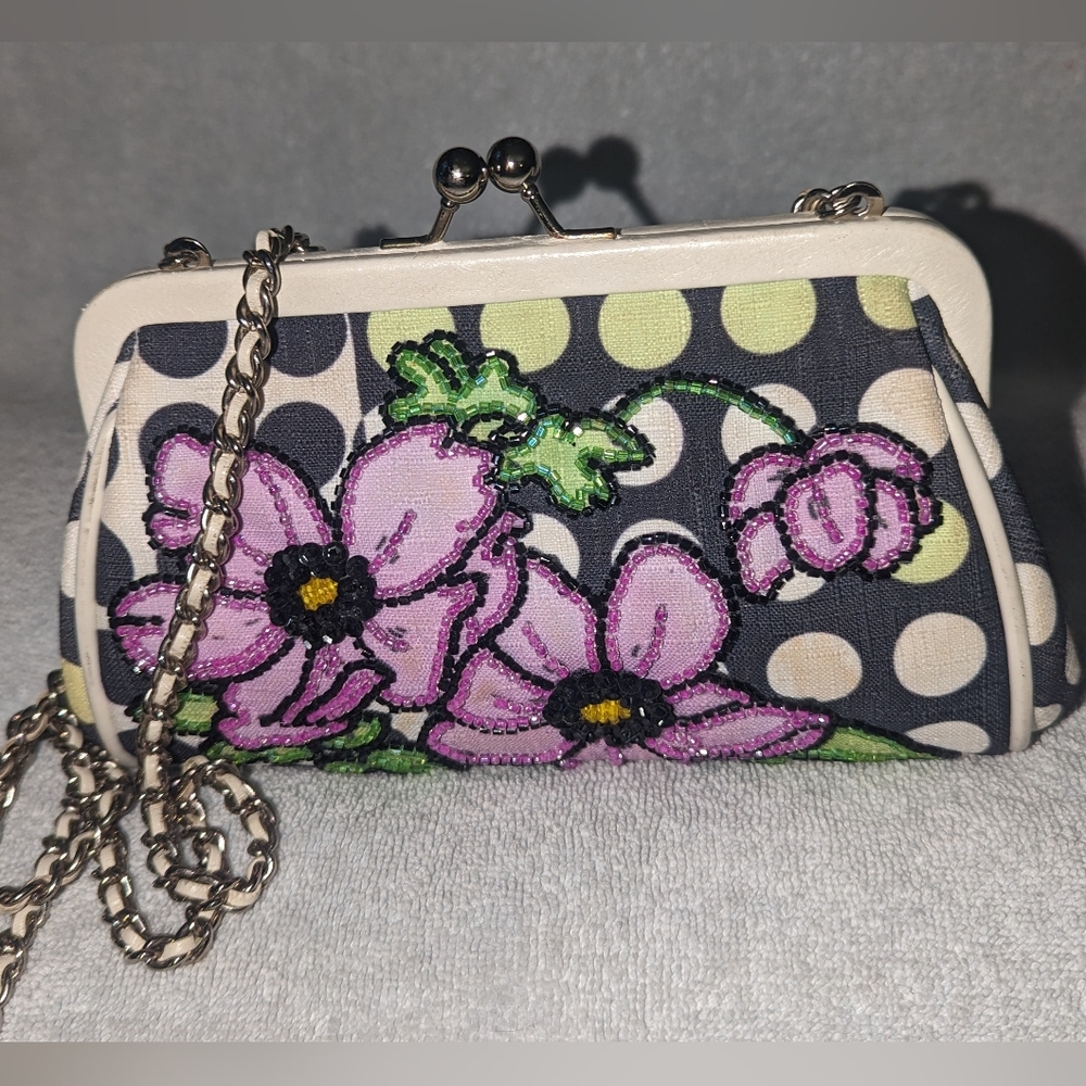 Vintage Isabella Fiore floral sequins canvas crossbody clutch special oc…